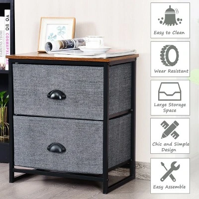 Costway 2 Drawers Nightstand Side Table Storage Unit Display Metal Frame Dorm Room 6 Costway 2 Drawers Nightstand Side Table Storage Unit Display Metal Frame Dorm Room - Image 6