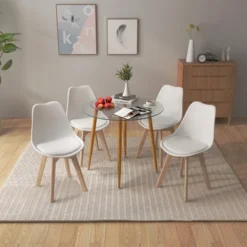 Costway Dining Table Set For 4 Modern Kitchen Table Set With Round GlassTempeTable&4 Chairs -Costway GUEST 2eb69565 85b7 4364 a640 abf6ce6023af