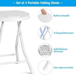 Costway Set Of 4 Portable Folding Stools 18'' Collapsible Round Stools White -Costway GUEST 2f0b474b e4cc 4c57 ba23 37c2af3015c4