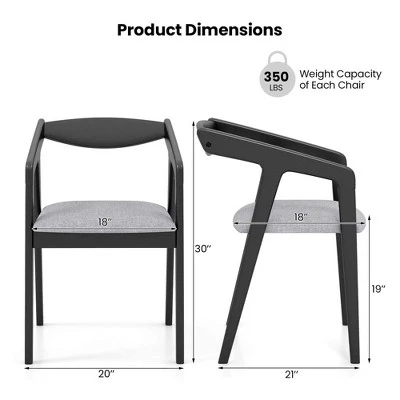 Costway Wooden Dining Chair Set Of 2 With Rubber Wood Frame Armrests Padded Cushion 2 Costway Wooden Dining Chair Set Of 2 With Rubber Wood Frame Armrests Padded Cushion - Image 2