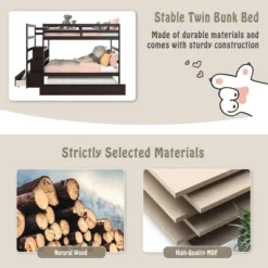 Costway Twin Over Twin Bunk Bed With Trundle Stairway And Storage Shelf Drawer WhiteEspressoGrey -Costway GUEST 2f8ae09c 85fa 4886 9e43 6f0144a7f426