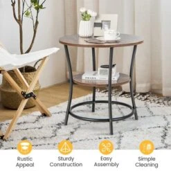 Costway 2 PCS 2-Tier Sofa Side End Table Round Nightstand With Sturdy Metal Frame Brown/Oak 14 Costway 2 PCS 2-Tier Sofa Side End Table Round Nightstand With Sturdy Metal Frame Brown/Oak -Costway GUEST 2fa62012 7d26 4d68 b0a7 abc0afb05e4c