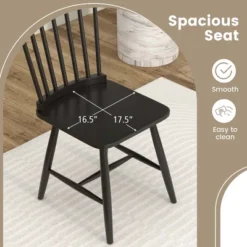Costway Windsor Dining Chairs Set Of 2 Armless Spindle Back Solid Rubber Wood Black/Natural -Costway GUEST 2fb56058 fcf7 4c7b b8f5 67a7c0a9cbe2