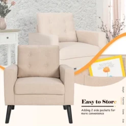 Costway Set Of 2 Accent Armchairs Upholstered Single Sofa Chairs W/ 2-Side Pockets -Costway GUEST 2fbefc27 b98b 4ac1 b17d 1ebc9dd4d86c