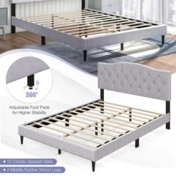 Costway Queen Size Upholstered Platform Bed Linen Bed Frame With Button Tufted Headboard -Costway GUEST 2fde4f54 a28b 4aa5 ad40 532773ba72fa