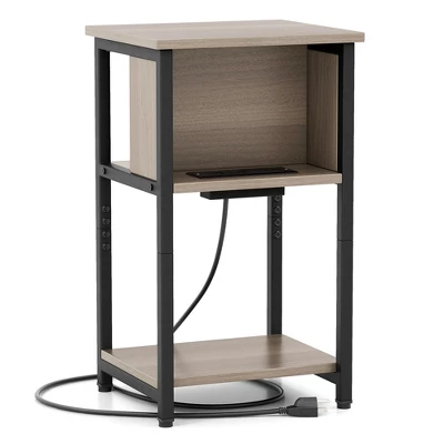 Costway 1/2 PCS Nightstand 3-Tier End Table With Charging Station USB Ports & Power Outlets Grey & Black 8 Costway 1/2 PCS Nightstand 3-Tier End Table With Charging Station USB Ports & Power Outlets Grey & Black - Image 8