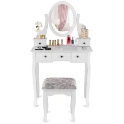 Costway Makeup Desk Vanity Dressing Table Oval Stool 5 Storage Drawers 17 Costway Makeup Desk Vanity Dressing Table Oval Stool 5 Storage Drawers -Costway GUEST 30113868 d116 489d 969b 934a93030f50
