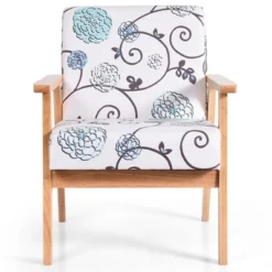 Costway Modern Accent Armchair Fabric Lounge Chair W/Rubber Wood Leg White&Blue Floral 17 Costway Modern Accent Armchair Fabric Lounge Chair W/Rubber Wood Leg White&Blue Floral -Costway GUEST 30263531 df66 4757 a9e6 53db5dc5980a