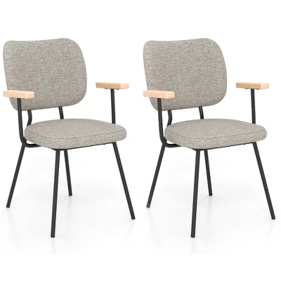 Costway Set Of 2 Modern Linen Fabric Dining Chairs Padded Kitchen Accent Armchair Grey/Orange 9 Costway Set Of 2 Modern Linen Fabric Dining Chairs Padded Kitchen Accent Armchair Grey/Orange - Image 9