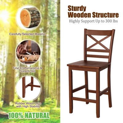 Costway Set Of 4 Bar Stools 24'' Counter Height Chairs W/ Rubber Wood Legs Walnut 6 Costway Set Of 4 Bar Stools 24'' Counter Height Chairs W/ Rubber Wood Legs Walnut - Image 6
