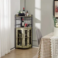 Costway Corner Bar Cabinet Industrial Liquor Wine Cabinet With Glass Holder & Mesh Doors -Costway GUEST 3065f17b 2def 4f7f 8c9a 8d0675a99bf3