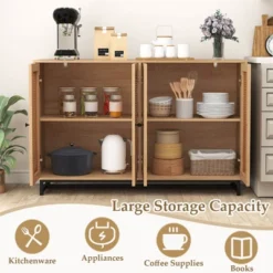 Costway 50" Buffet Cabinet With 4 Rattan Doors Adjustable Shelves Metal Legs Dining Room -Costway GUEST 30809117 9b4f 4e22 ae05 278c359c44d3