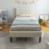 Costway Upholstered Platform Bed Twin Size Button Tufted Headboard Wooden Slats Support
