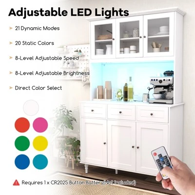 Costway Pantry Cabinet 77β Tall Kitchen Storage Cabinet With LED Lights & Charging Station,Freestanding Cupboard With 4 Adjustable Shelves 7 Costway Pantry Cabinet 77β Tall Kitchen Storage Cabinet With LED Lights & Charging Station,Freestanding Cupboard With 4 Adjustable Shelves - Image 7