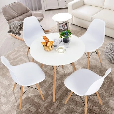 Costway Dining Table Round White Modern Dining Table 31.5'' W/Solid Wooden Leg For Kitchen 2 Costway Dining Table Round White Modern Dining Table 31.5'' W/Solid Wooden Leg For Kitchen - Image 2