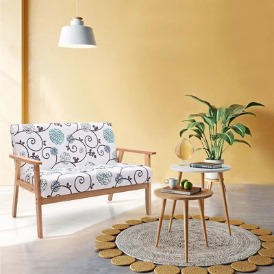 Costway Modern Fabric Loveseat Sofa Couch Upholstered 2-Seat Wood Armchair 3 Costway Modern Fabric Loveseat Sofa Couch Upholstered 2-Seat Wood Armchair - Image 3