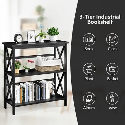 Costway 3-Tier Bookshelf Wooden Open Storage Bookcase For Home Office WhiteBlackCoffeeNatural 3 Costway 3-Tier Bookshelf Wooden Open Storage Bookcase For Home Office WhiteBlackCoffeeNatural - Image 3