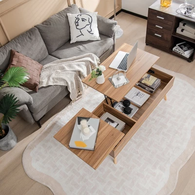 Costway 47'' Lift Top Coffee Table Central Table With Hidden Compartments For Living Room 2 Costway 47'' Lift Top Coffee Table Central Table With Hidden Compartments For Living Room - Image 2