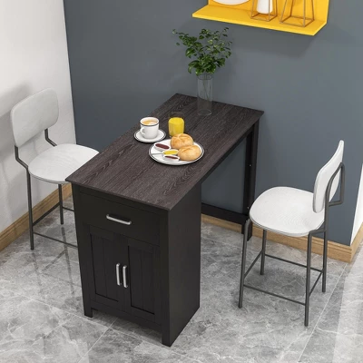 Costway Bar Table 35.5'' Counter Height Dining Table With Storage Cabinet & Drawer Black/Grey 1 Costway Bar Table 35.5'' Counter Height Dining Table With Storage Cabinet & Drawer Black/Grey