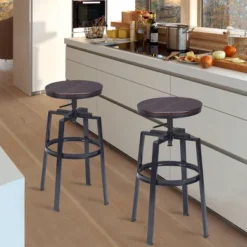 Costway Set Of 2 Vintage Bar Stool Adjustable Wood Metal Design Pub Chairs Industrial Backless -Costway GUEST 3253d312 679b 45f3 a3a5 2074dc100a80