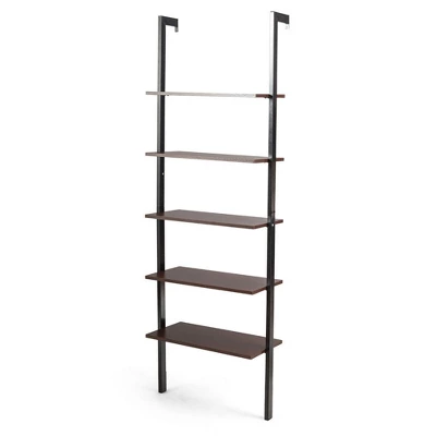 Costway 5-Tier Ladder Shelf Wood Wall Mounted Display Bookshelf Metal Frame Brown & Black/Brown & White/Bronze 10 Costway 5-Tier Ladder Shelf Wood Wall Mounted Display Bookshelf Metal Frame Brown & Black/Brown & White/Bronze - Image 10
