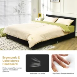 Costway Full Upholstered Platform Bed Frame With Linen/PU Headboard Wood Slat Gray/Black -Costway GUEST 32edb4f4 625a 463d 916f 26aa27ea4758