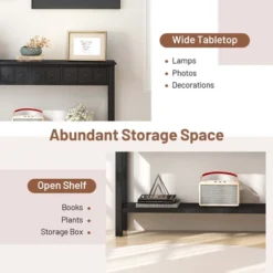 Costway 60" Console Table Retro Entryway Sofa Table With 4 Drawers & Open Shelf Hallway White/Black -Costway GUEST 331a9bbe 6780 4b12 b896 6f5e148aec95