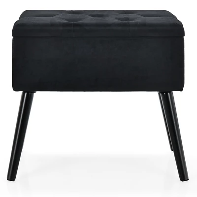 Costway Velvet Storage Ottoman Tufted Flip Top Vanity Stool Footrest With Wood Legs 9 Costway Velvet Storage Ottoman Tufted Flip Top Vanity Stool Footrest With Wood Legs - Image 9