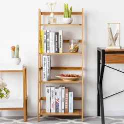 Costway Multifunctional 4 Shelf Bamboo Bookcase Ladder Plant Flower Stand Rack Storage -Costway GUEST 3387ae0f 2d56 48a7 81b9 1de47b6d59f7