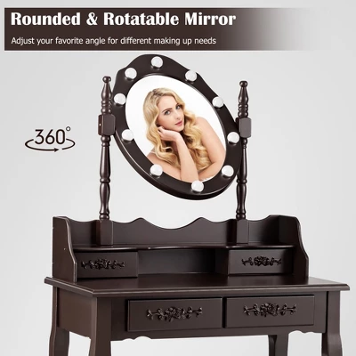 Costway Makeup Vanity Dressing Table Set W/10 Dimmable Bulbs Cushioned Stool 5 Costway Makeup Vanity Dressing Table Set W/10 Dimmable Bulbs Cushioned Stool - Image 5