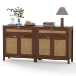 Costway 1/2 PCS Buffet Cabinet Sideboard Storage Cabinet Rattan Doors & Drawer Adjustable Shelf -Costway GUEST 33d4311a 2ada 4793 956e 86ed920514eb