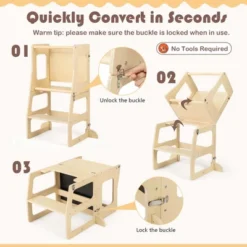 Costway 3-in-1 Foldable Kitchen Standing Tower For Toddlers With Chalkboard Weaning Table Natural -Costway GUEST 34482d4f 058a 4961 acc1 ba09cdb520a8