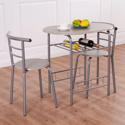 Costway 3 Piece Dining Set Table 2 Chairs Bistro Pub Home Kitchen Breakfast Furniture Grey 2 Costway 3 Piece Dining Set Table 2 Chairs Bistro Pub Home Kitchen Breakfast Furniture Grey - Image 2
