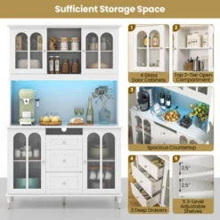Costway 73” Kitchen Pantry Cabinet Kitchen Storage Hutch With LED Lights USB Ports Type-C Port AC Outlets Kitchen Utility Cabinet With 3 Drawers -Costway GUEST 352730ab 7716 40dc ad2f a983fd936d63