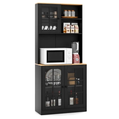 Costway 72'' Freestanding Pantry Cabinet Kitchen Buffet Sideboard Hutch With 3 Doors Black/White 10 Costway 72'' Freestanding Pantry Cabinet Kitchen Buffet Sideboard Hutch With 3 Doors Black/White - Image 10