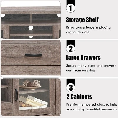 Costway TV Stand Tall Entertainment Center Hold Up To 65'' TV W/ Glass Storage & Drawer 8 Costway TV Stand Tall Entertainment Center Hold Up To 65'' TV W/ Glass Storage & Drawer - Image 8