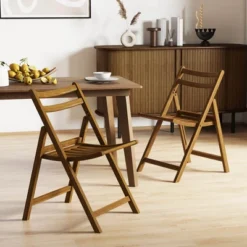 Costway Folding Dining Chair Set Of 2/4 With Rubber Wood Frame Slatted Seat Curved Backrest