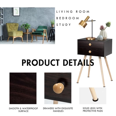 Costway 2 PCS Mid Century Modern 2 Drawers Nightstand Sofa Side Table End Table Espresso 5 Costway 2 PCS Mid Century Modern 2 Drawers Nightstand Sofa Side Table End Table Espresso - Image 5