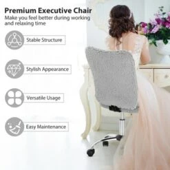 Costway Armless Faux Fur Leisure Office Chair Adjustable Swivel Task Chair -Costway GUEST 3594ae61 3ace 4f12 9742 337db6541461