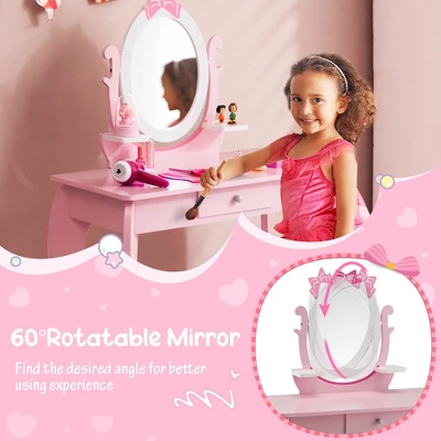 Costway Kid Vanity Table Stool Set With Adjustable Mirror Storage Drawer Makeup Pink 5 Costway Kid Vanity Table Stool Set With Adjustable Mirror Storage Drawer Makeup Pink - Image 5