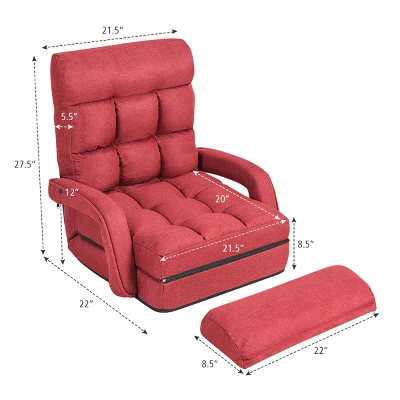 Costway Folding Floor Armchair W/6-position Adjustable Back & Lumbar Pillow Red 6 Costway Folding Floor Armchair W/6-position Adjustable Back & Lumbar Pillow Red - Image 6