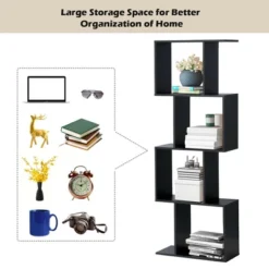 Costway 4-tier S-Shaped Bookcase Free Standing Storage Rack Wooden Display Decor Black -Costway GUEST 35baf083 1c3e 427b 932c ebe8db5d0213