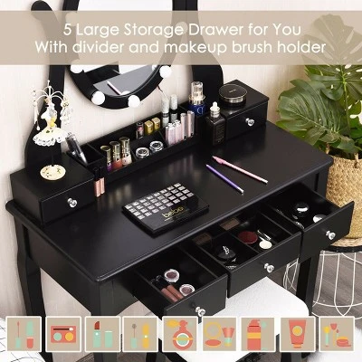 Costway Vanity Table Set W/10 Light Bulbs And Touch Switch Makeup Dressing Table 4 Costway Vanity Table Set W/10 Light Bulbs And Touch Switch Makeup Dressing Table - Image 4