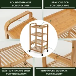 Costway 4-Tier Kitchen Serving Trolley Cart Mobile Bamboo Storage Shelf Lockable Casters -Costway GUEST 36800fcc 59ef 45e4 8a1d fb53107b8687