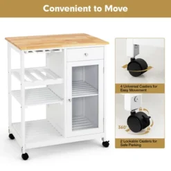 Costway Rolling Kitchen Island Wood Top Trolley Cart Storage Cabinet W/Shelf & Wine Rack -Costway GUEST 36957cb1 a314 46e6 bd02 0eab61483e67