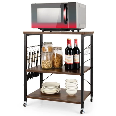 Costway 3-Tier Kitchen Baker's Rack Microwave Oven Storage Cart W/ Hook 13 Costway 3-Tier Kitchen Baker's Rack Microwave Oven Storage Cart W/ Hook - Image 13