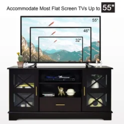 Costway Glass Door TV Stand Entertainment Center W/ Drawer Storage Shelves Brown -Costway GUEST 36ce5e47 540e 44bb a2c6 0882480fbe8b