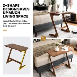 Costway Bamboo Sofa Side Table Z-Shaped Spacious Tabletop Space-Saving TV Snack Tray Natural/Brown -Costway GUEST 36de3334 bd80 4c66 a194 810e0c2b9bc1