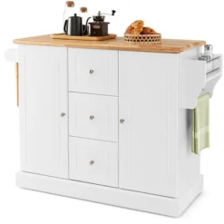 Costway Kitchen Island On Wheels Rolling Utility Cart Drawers Cabinets Spice Rack Black/White -Costway GUEST 371d95c0 8049 46af 8020 9fd00df0c18e