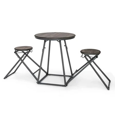 Costway 3-Piece Bar Table Set Round Pub Dining Table & 2 Foldable Stools W/ Metal Frame 9 Costway 3-Piece Bar Table Set Round Pub Dining Table & 2 Foldable Stools W/ Metal Frame - Image 9